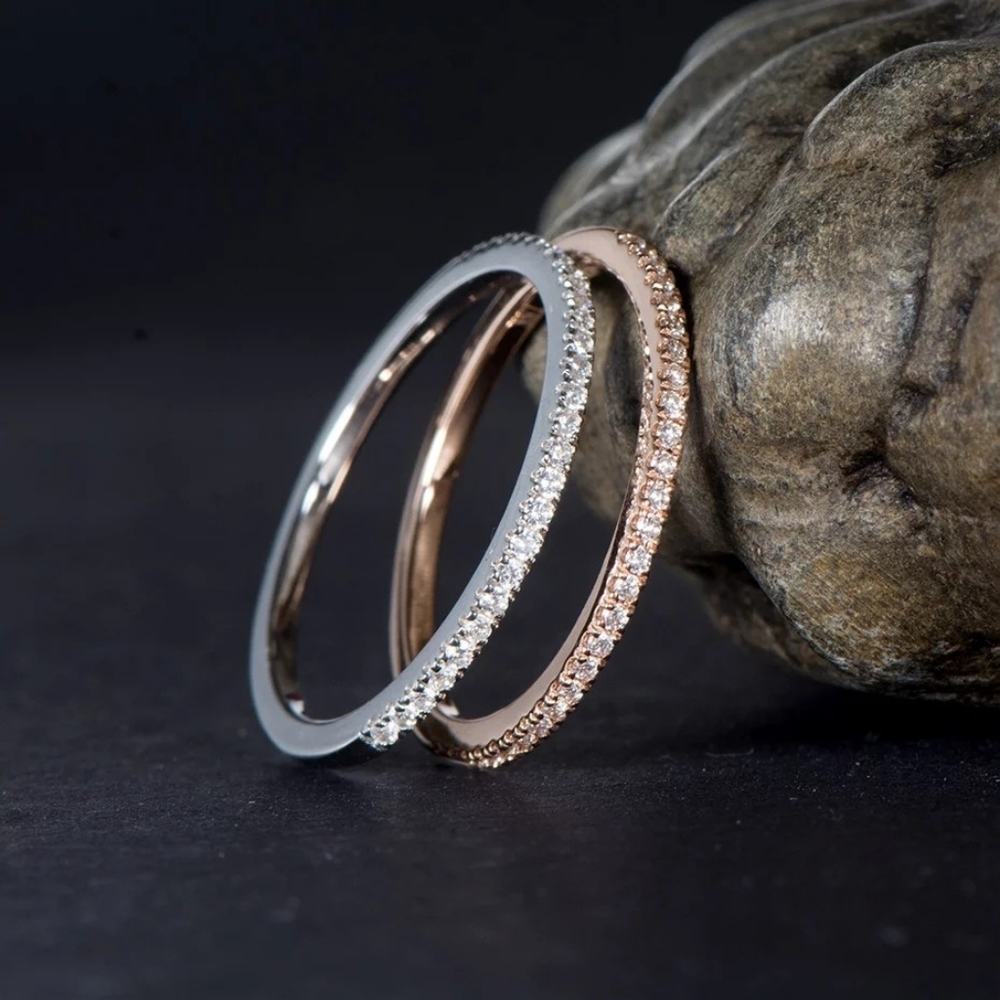 NEW Silver Diamond Eternity Stackable Ring - Picture 3 of 6